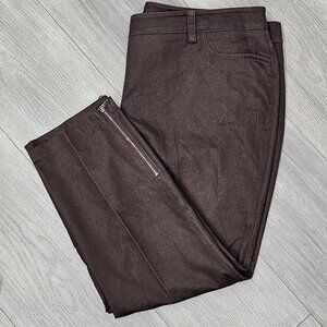 New York & Company Plus Size 16 Stretch Coated Brown Cropped Pants Ankle Zippers